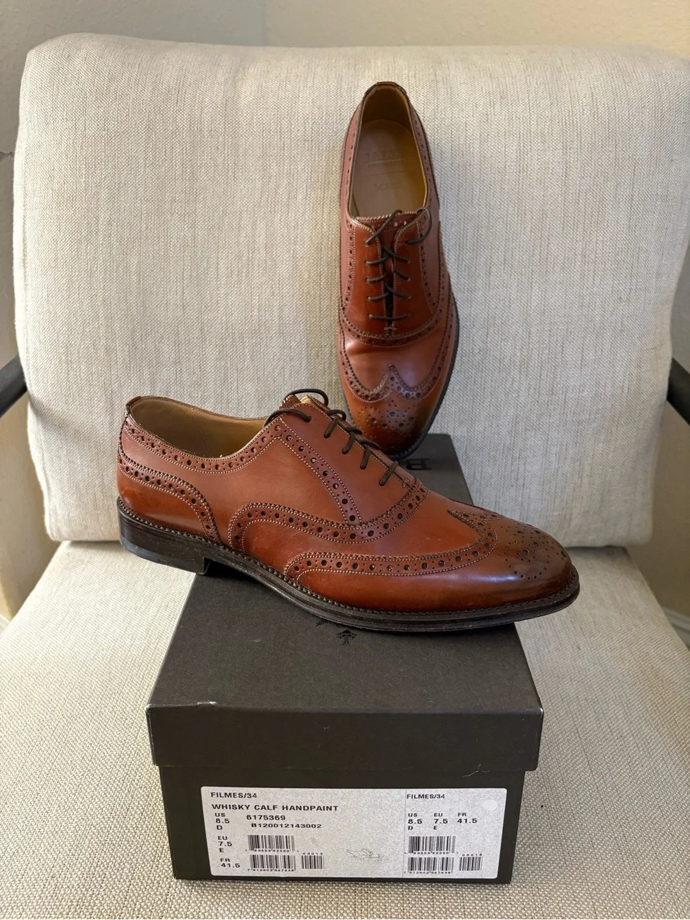 Vtg Bally Scribe Brogue Dress Shoe Whiskey Calf Handpaint Wing Goodyear Welt 8.5